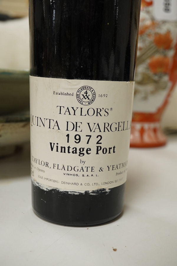 A bottle of Taylor's Quinta De Vargella 1972 vintage port. Condition- worn